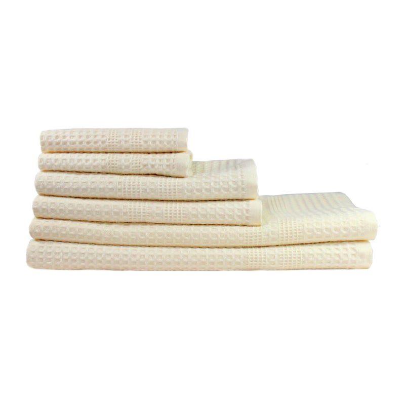 GILDEN TREE Waffle Towel Set Quick Dry Thin  2 Bath Towels  2 Hand Towels  2 Washcloths Classic Style Cream