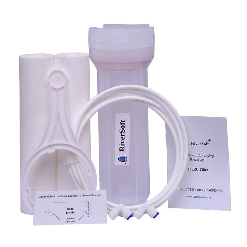 RiverSoft PreRO-6-STR RO prefilter semi-transparent housing assembly with additional spun cartridge | Compatible with All RO Water Purifier (1/4 inch / 6 mm connection, Semi-transparent, PP) - Image 1