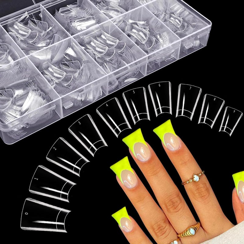 Dudjndjd 500PCS Duck Nail Tips for Acrylic Nails, Clear Nail Tips Duck Feet Fan Flare Tips, Half Cover False Nails Short Duck Tip Nails 10 Sizes Curved French Fake Nail Extension Tips with Box