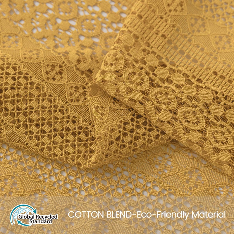 WAZZIO Boho Lace Curtains 84 Inches 2 Panel,Light Filtering Privacy Tassel & Geometry Crochet Semi Sheer Curtain Drapes for Bedroom Living Dining Room,Rod Pocket & Tassel,Mustard Yellow - Image 2