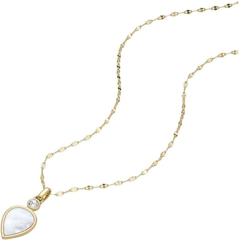 فوسيل قلادة فوسيل النسائية مع قلادة من الفولاذ المقاوم للصدأ باللون الفضي، الطول 42 سم + 5 سم