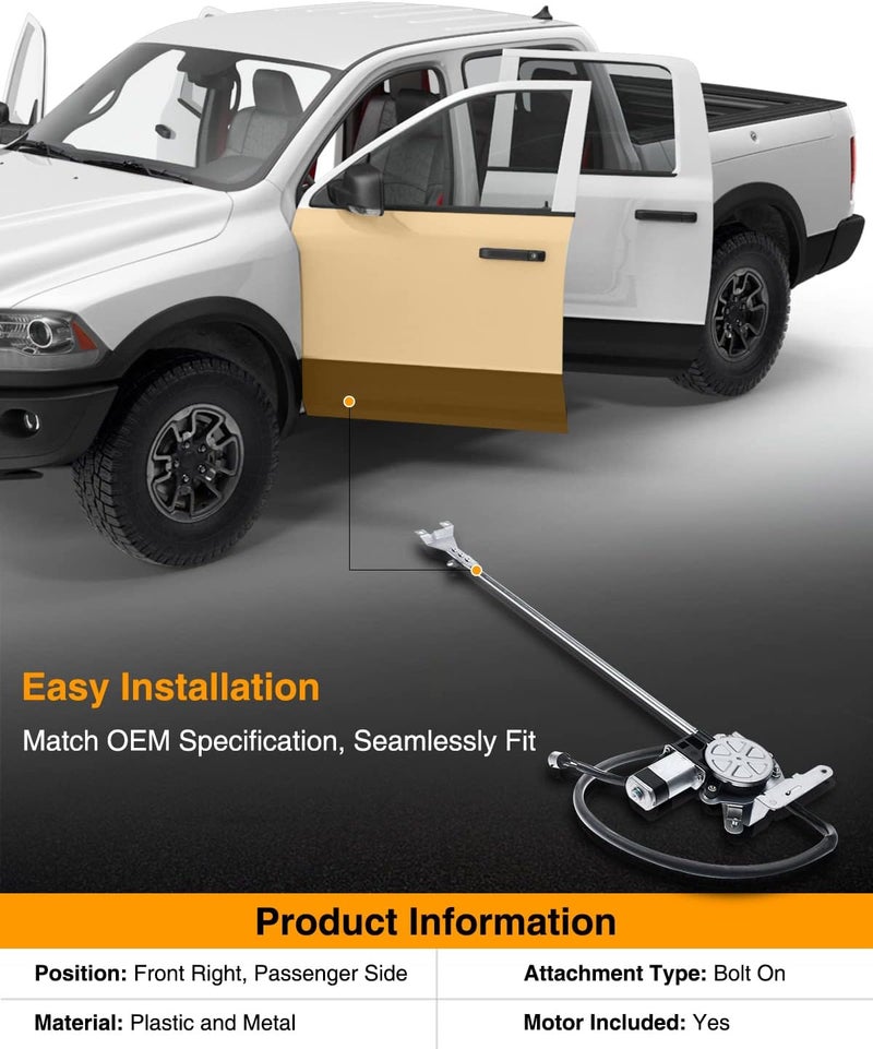 A-Premium Power Window Regulator with Motor for Freightliner Argosy, Century Class, Columbia, Coronado - Front Right Passenger Side - Image 3