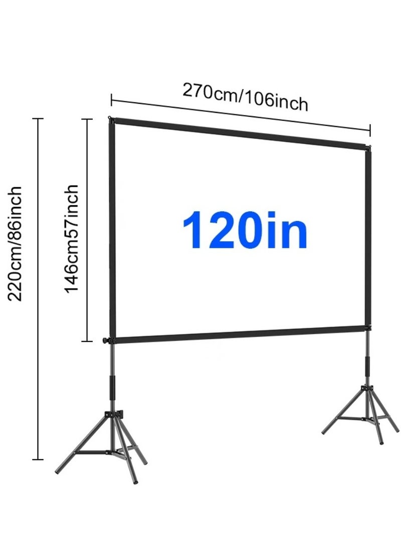 FlashHawk Projector Screen with Stand -120 inch 16:9 4K HD Portable Outdoor Indoor Projector Screen Rear Front Projection Screen Lightweight Movie Screen with Four-Legged Frame Carry Bag for Home Theater  - Image 2