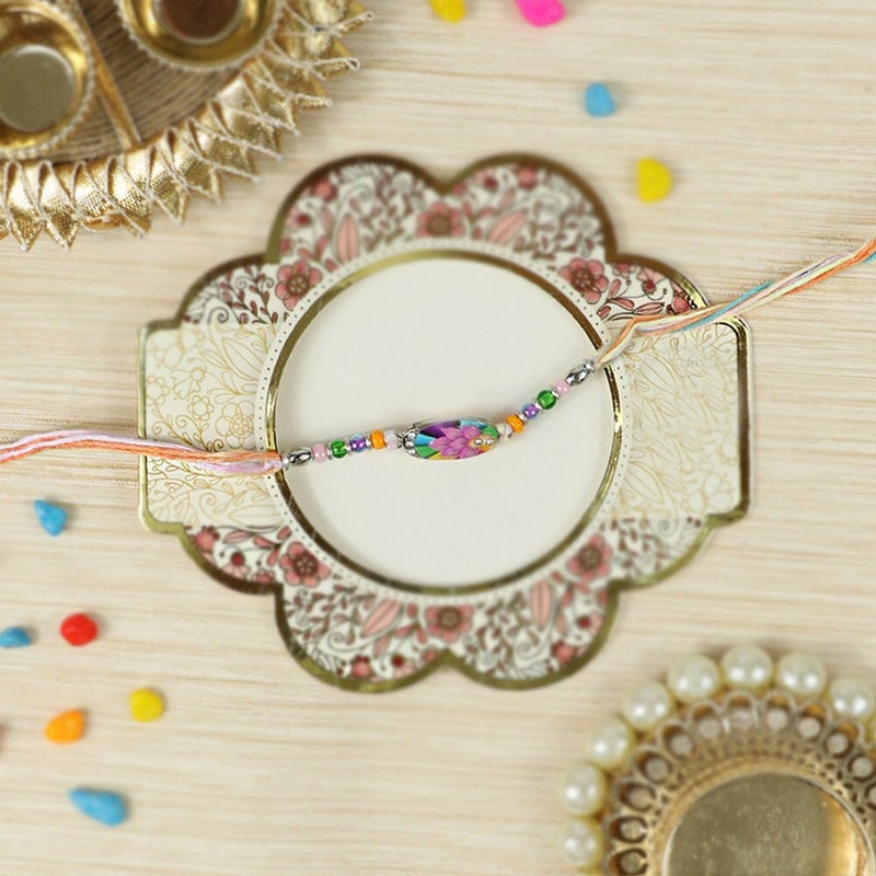Madhoor Traditional Handcrafted Lotus Flower Rakhi Design, Premium Thread Rakhi for Brother, Festive Raksha Bandhan Rakhi, 20 cm - Image 2