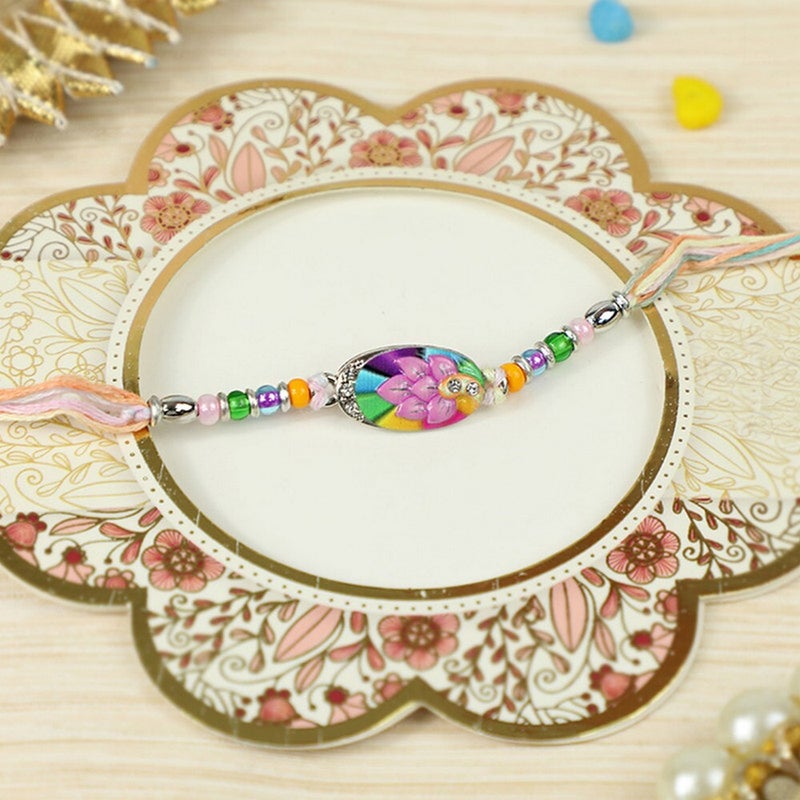 Madhoor Traditional Handcrafted Lotus Flower Rakhi Design, Premium Thread Rakhi for Brother, Festive Raksha Bandhan Rakhi, 20 cm - Image 1