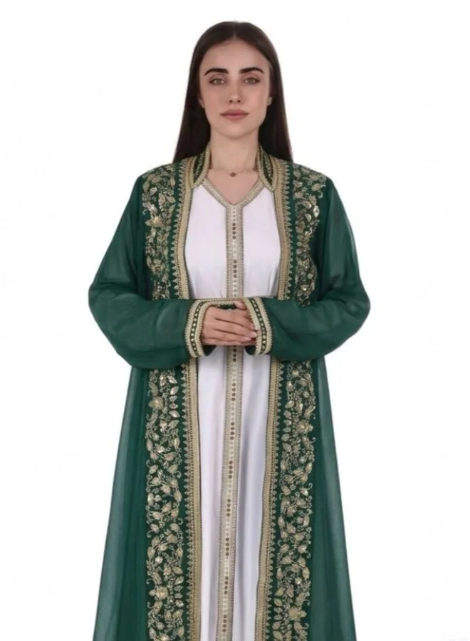 AL BENT AL SHARQIEH emboidered belted chiffon kaftan dress