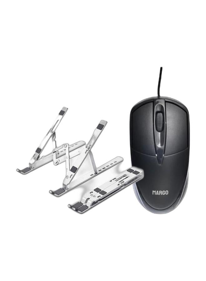 حامل كمبيوتر محمول من الألومنيوم قابل للتعديل، فضي اللون، مع ماوس USB من مارغو طراز MR-301 - Image 1