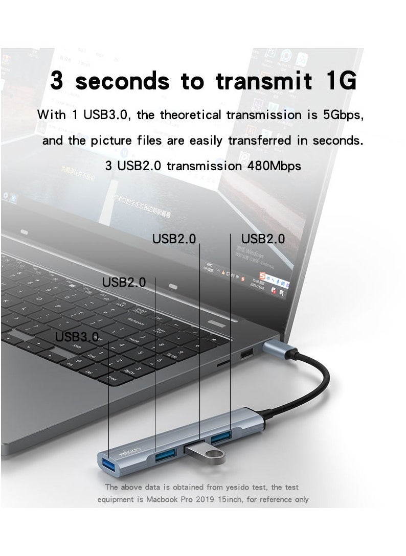 YESIDO HB17 4-in-1 USB-C Hub Adapter, Multifunctional Type-C Docking Station with 1 x USB 3.0, 1 x USB 2.0, HDMI Output, and Power Delivery (PD) Charging for Laptops, MacBook, Tablets, and Smartphones