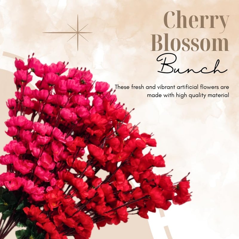 Sheux Red Artificial Flower Cherry Blossom Combo (Dark Pink & Red) Home Decor, Wedding & Events Decoration, Gifting Bouquet (2 Pieces) - Image 3