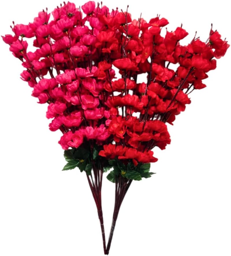 Sheux Red Artificial Flower Cherry Blossom Combo (Dark Pink & Red) Home Decor, Wedding & Events Decoration, Gifting Bouquet (2 Pieces) - Image 1