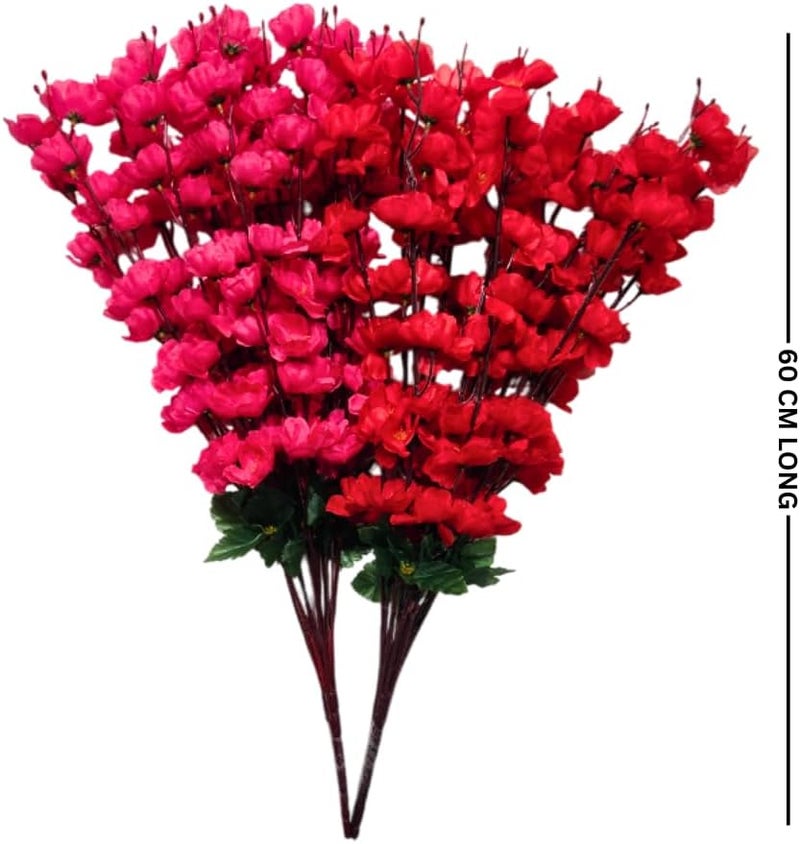 Sheux Red Artificial Flower Cherry Blossom Combo (Dark Pink & Red) Home Decor, Wedding & Events Decoration, Gifting Bouquet (2 Pieces) - Image 2