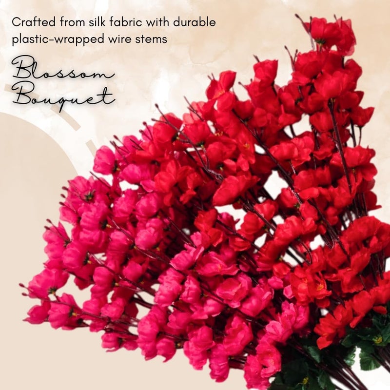 Sheux Red Artificial Flower Cherry Blossom Combo (Dark Pink & Red) Home Decor, Wedding & Events Decoration, Gifting Bouquet (2 Pieces) - Image 4