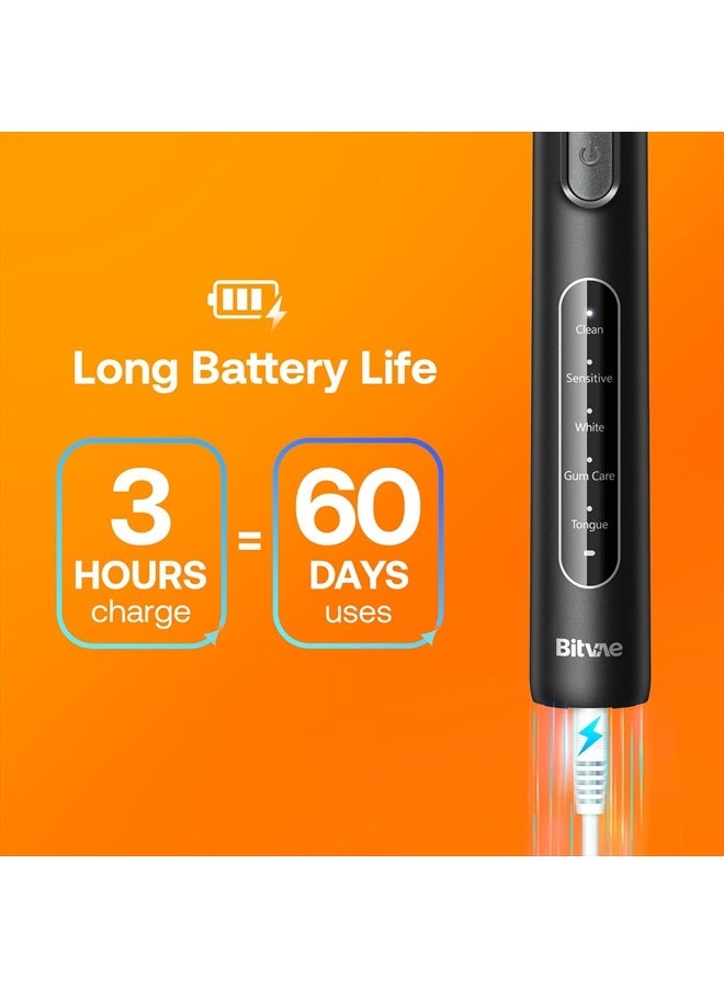 Bitvae فرشاة أسنان كهربائية دوارة R1 مع 8 رؤوس فرشاة للبالغين والأطفال، عمر بطارية 60 يومًا، 5 أوضاع، فرشاة أسنان قابلة لإعادة الشحن مع مؤقت ذكي لمدة دقيقتين، سوداء - Image 5