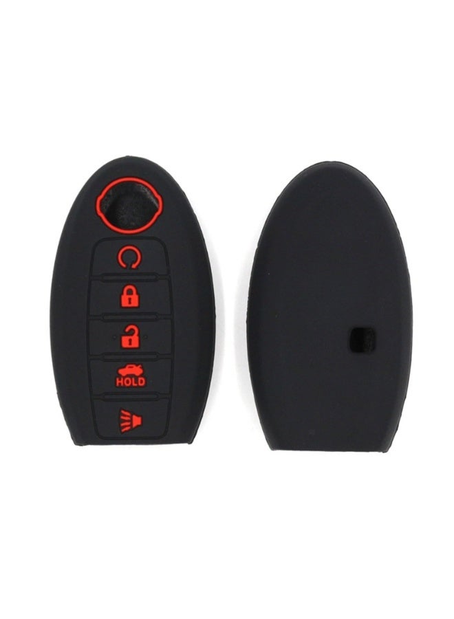 NOSKIN 2 Pack Silicone Key Fob Cover fit for Nissan Altima Maxima Kicks Murano Pathfinder Armada Patrol, 5-Button Smart Key Protection Case, Black with Red and White Accents - Image 2