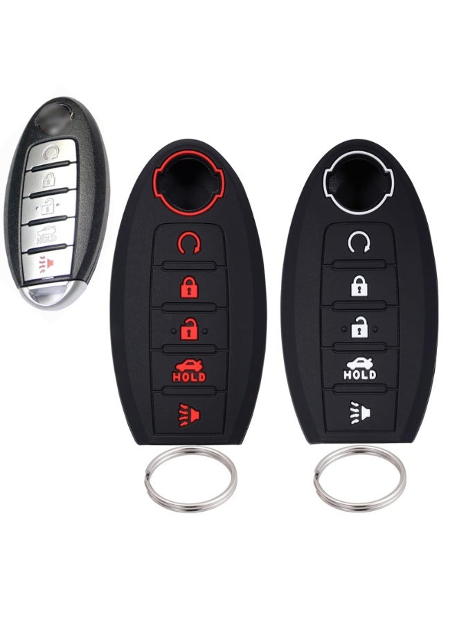 NOSKIN 2 Pack Silicone Key Fob Cover fit for Nissan Altima Maxima Kicks Murano Pathfinder Armada Patrol, 5-Button Smart Key Protection Case, Black with Red and White Accents - Image 1