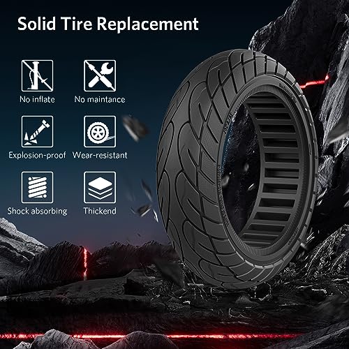Cooryda 10x2.125 Scooter Tire, 10 inch Solid Rubber Tires Tubeless Front or Rear Replacement 10x2.125 Solid Electric Scooter Tire for Gotrax G4 Xr V2 Ninebot F25 F65 Hiboy S2 Pro 2pc Black - Image 4