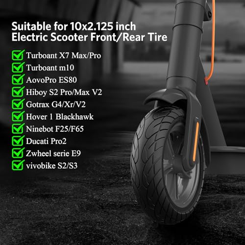 Cooryda 10x2.125 Scooter Tire, 10 inch Solid Rubber Tires Tubeless Front or Rear Replacement 10x2.125 Solid Electric Scooter Tire for Gotrax G4 Xr V2 Ninebot F25 F65 Hiboy S2 Pro 2pc Black - Image 2