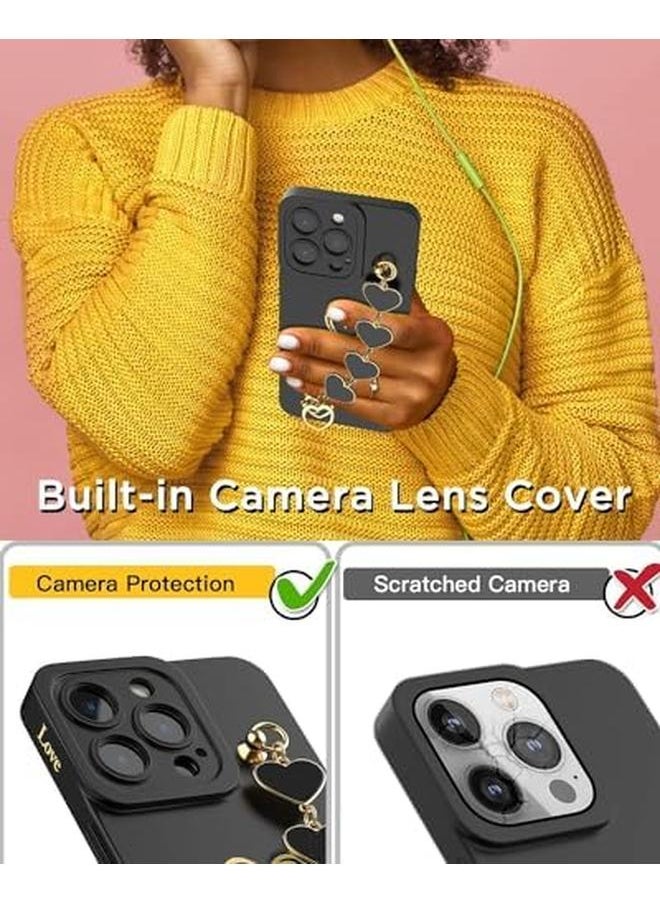 erorex - Plus 2 Case For Iphone 15 Pro Max With 2 Screen Protectors Case For Women With Full Camera Lens Protection And Hand Strip Loop Silicone Heart Girly Side Shockproof Cover Iphone 15 Pro Max Black - Image 1