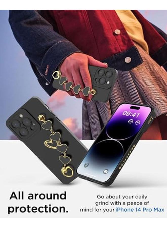 erorex - Plus 2 Case For Iphone 15 Pro Max With 2 Screen Protectors Case For Women With Full Camera Lens Protection And Hand Strip Loop Silicone Heart Girly Side Shockproof Cover Iphone 15 Pro Max Black - Image 1