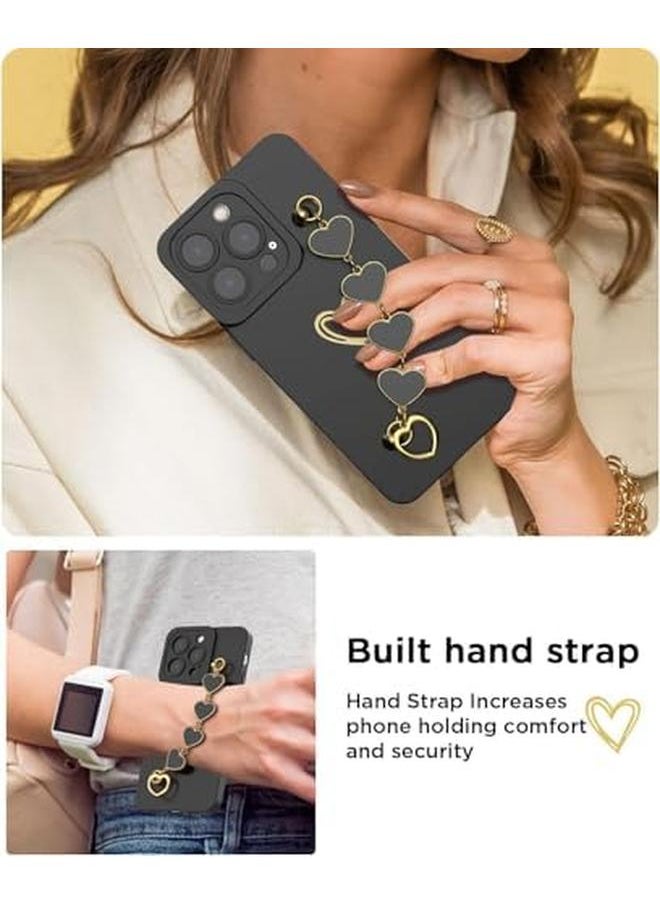 erorex - Plus 2 Case For Iphone 15 Pro Max With 2 Screen Protectors Case For Women With Full Camera Lens Protection And Hand Strip Loop Silicone Heart Girly Side Shockproof Cover Iphone 15 Pro Max Black - Image 1