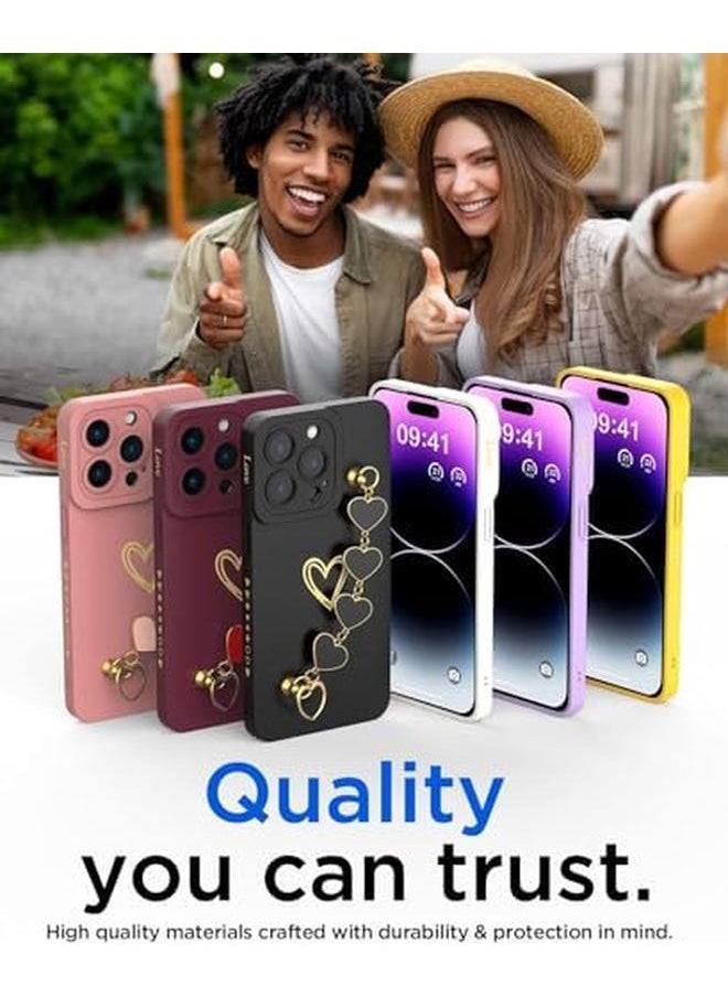 erorex - Plus 2 Case For Iphone 15 Pro Max With 2 Screen Protectors Case For Women With Full Camera Lens Protection And Hand Strip Loop Silicone Heart Girly Side Shockproof Cover Iphone 15 Pro Max Black - Image 1