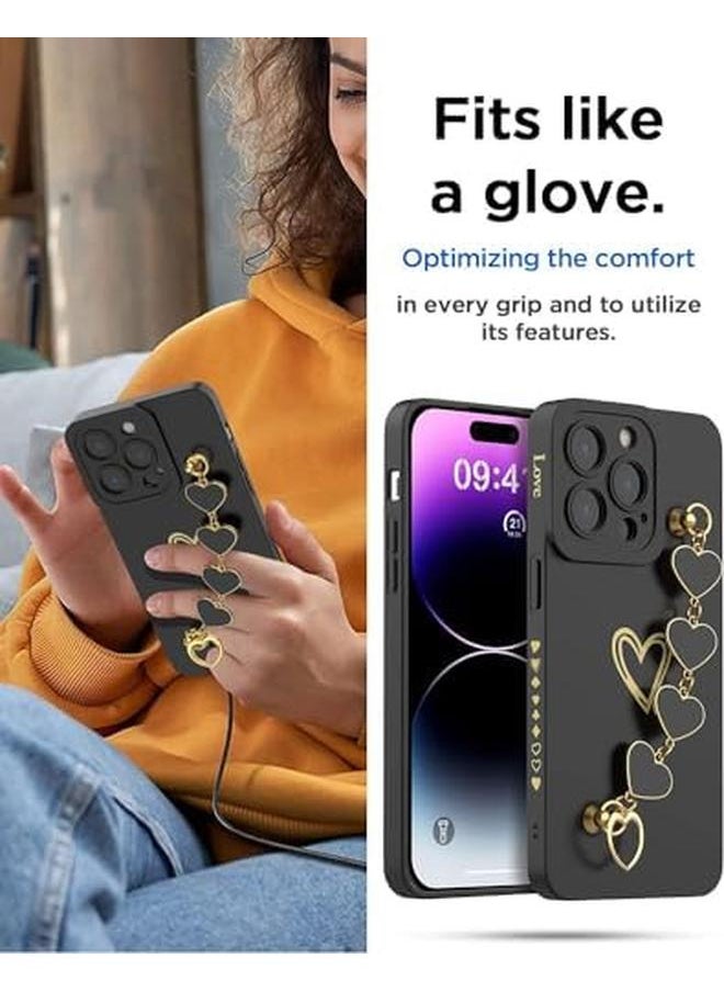 erorex - Plus 2 Case For Iphone 15 Pro Max With 2 Screen Protectors Case For Women With Full Camera Lens Protection And Hand Strip Loop Silicone Heart Girly Side Shockproof Cover Iphone 15 Pro Max Black - Image 1