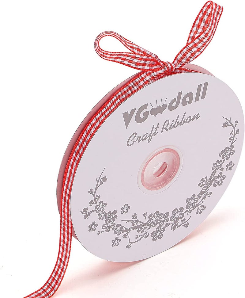 شريط قماش جينغام الأحمر VGOODALL 38 × 50 ياردة شريط رفيع أحمر وأبيض للحرف اليدوية شريط فحص الجاموس لملحقات الشعر والنزهات والمدرسة وتغليف هدايا عيد الميلاد