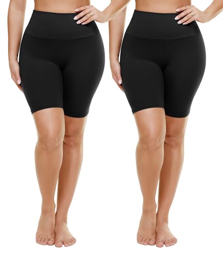 TNNZEET 2 Pack Plus Size Biker Shorts for Women - 8" Black High Waisted Tummy Control Spandex Workout Shorts (XL-4XL) - Image 1