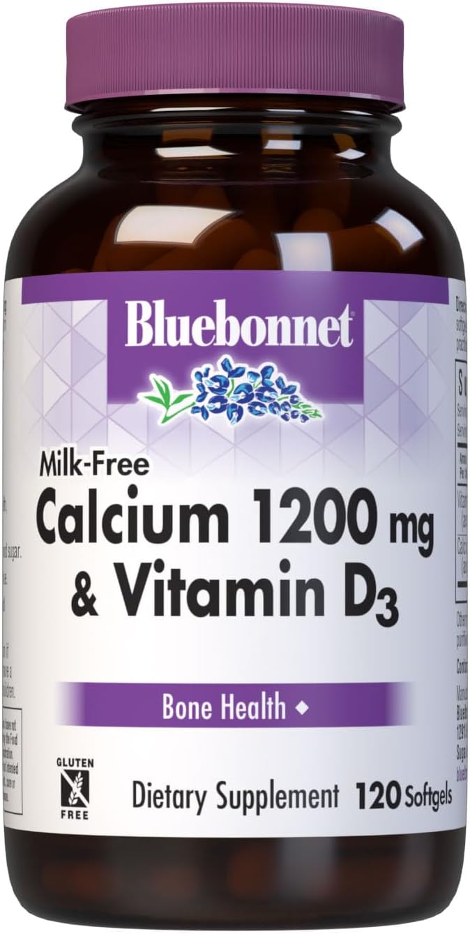Bluebonnet Nutrition MilkFree Calcium 1200 mg Plus Vitamin D3 400 IU  High Potency Maximum Absorption Strong Healthy Bones  Immune Health Support Supplement GlutenFree DairyFree 120 Softgels - Image 1