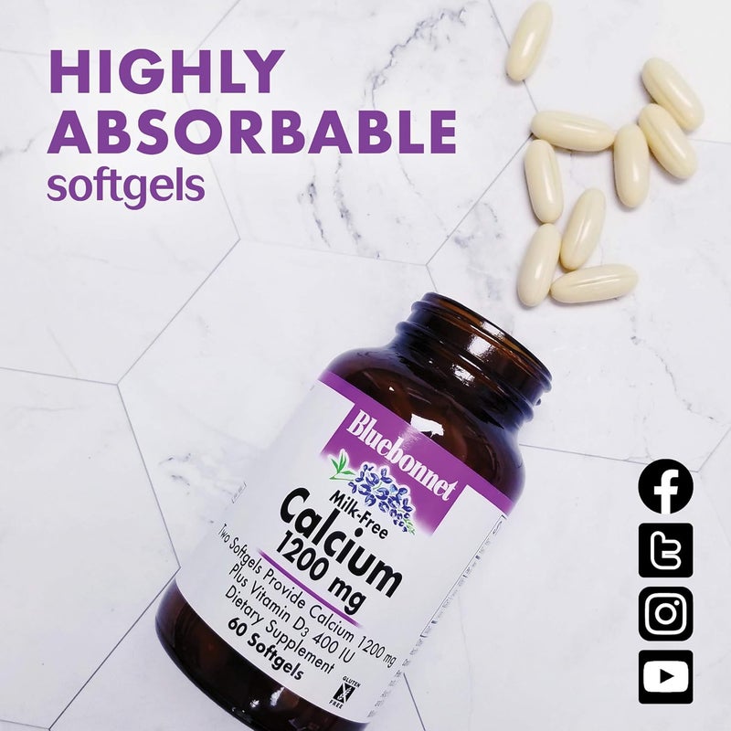Bluebonnet Nutrition MilkFree Calcium 1200 mg Plus Vitamin D3 400 IU  High Potency Maximum Absorption Strong Healthy Bones  Immune Health Support Supplement GlutenFree DairyFree 120 Softgels - Image 3