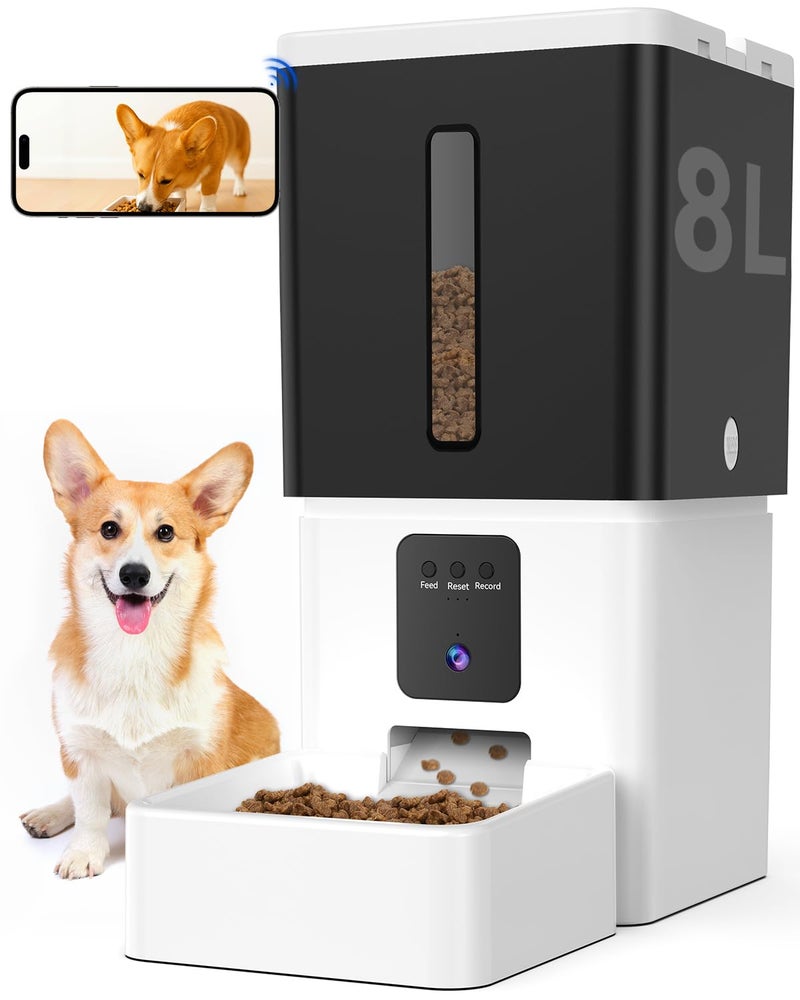 UTCG Automatic Dog Feeder with Camera: 8L/33 Cups 5G WiFi Timed Food Dispenser for Medium Dogs - 1080P HD Night Vision Video Recording 2-Way Audio APP Control - Image 1
