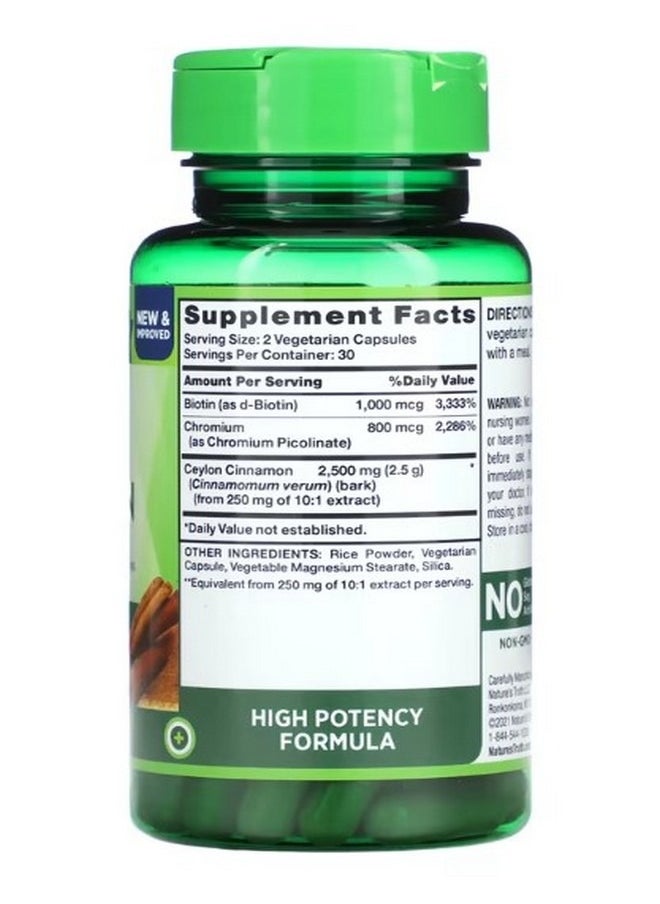 Nature's Truth Super Ceylon Cinnamon 2500 mg 60 Vegetarian Capsules 1250 mg per Capsule  - Image 2