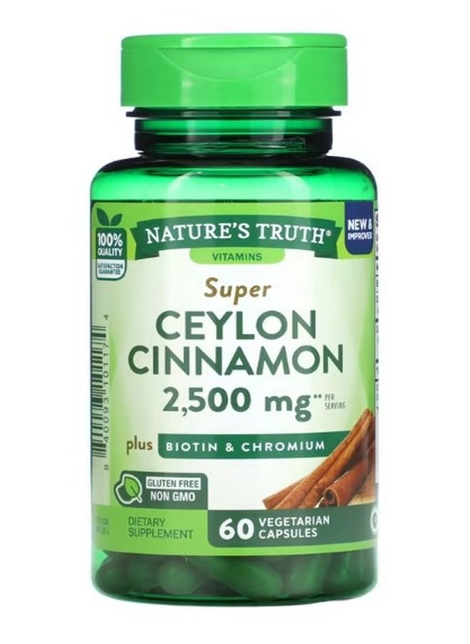 Nature's Truth Super Ceylon Cinnamon 2500 mg 60 Vegetarian Capsules 1250 mg per Capsule  - Image 1