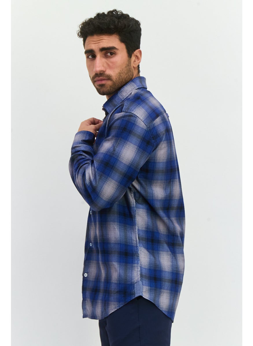 GAS Men Regular Fit Plaid Long Sleeves Casual Shirt, Blue  - Image 2