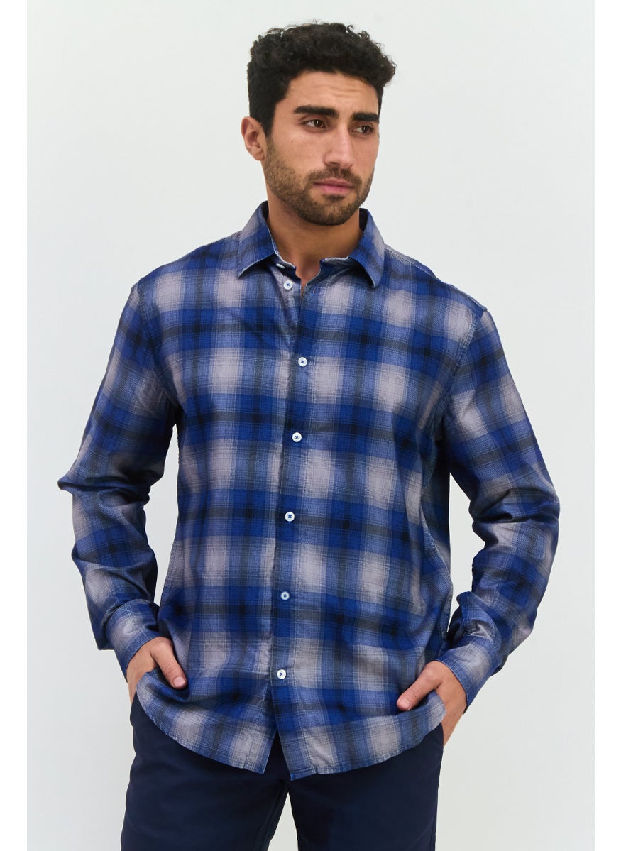 GAS Men Regular Fit Plaid Long Sleeves Casual Shirt, Blue  - Image 1