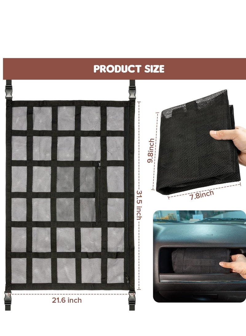 Upgrade Car Ceiling Cargo Net Pocket 31.5"x21.6" Strengthen Load-Bearing and Droop Less Double-Layer Mesh Roof Storage Organizer Truck SUV Travel Long Road Trip Camping Interior Accessories