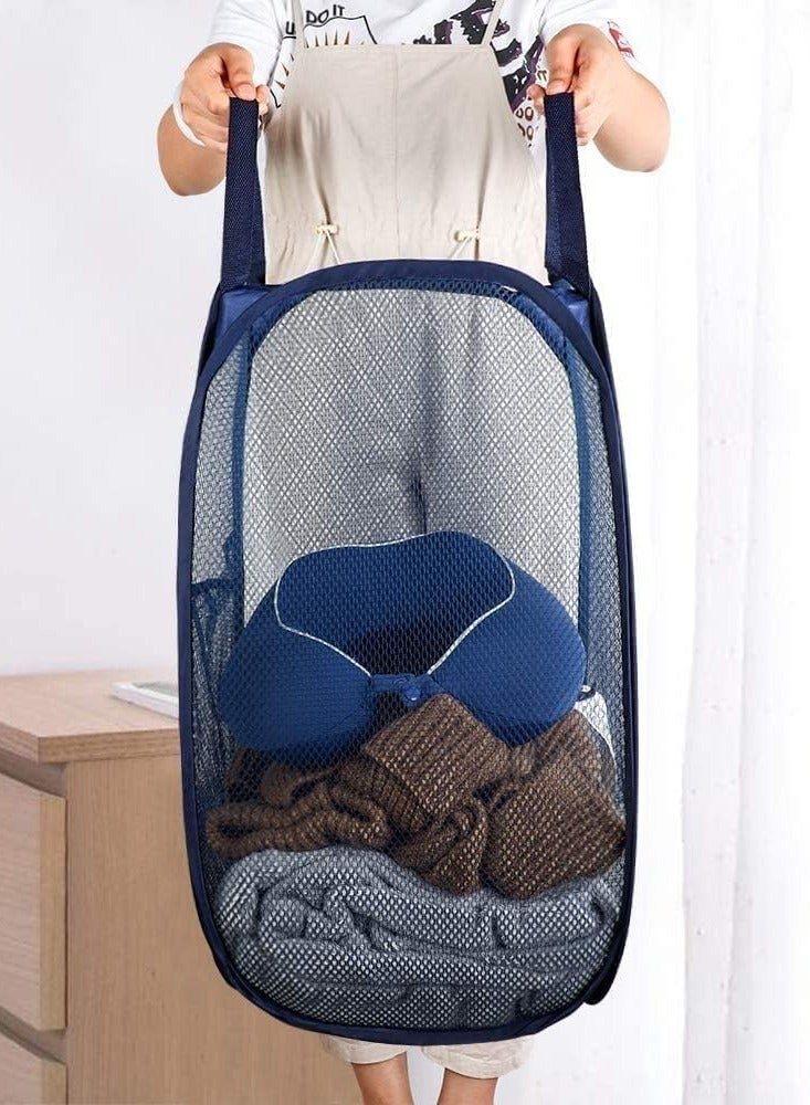 راكسوم سلة غسيل شبكية قابلة للطي - حل تخزين - سلة مدمجة - حقيبة شبكية قابلة للطي - سلة غسيل - سلة غسيل قابلة للطي (أزرق عمودي) - Image 2