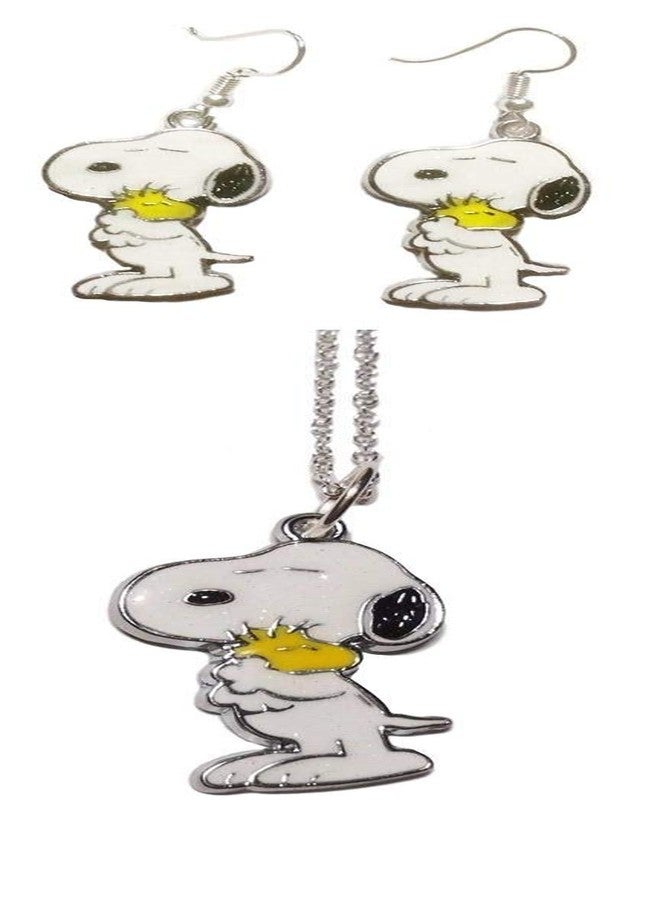 Snoopy Mainstreet247 Snoopy Holding Woodstock Metal Pendant Necklace and Earring Set - Image 2