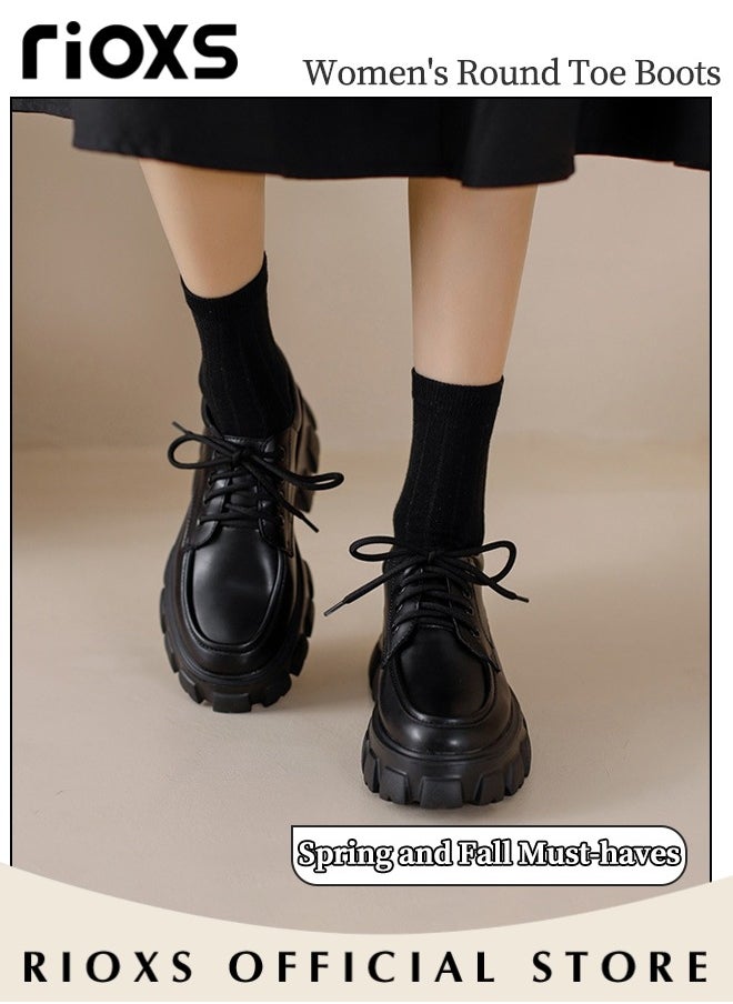 RIOXS Women's Leather Chunky Loafers, Classic Slip-on Lace-up Penny Shoes with Stable Outsole and Chunky High-heel, Crafted from Smooth Leather, Versatile Enough to Suit Various Occasions  - Image 3