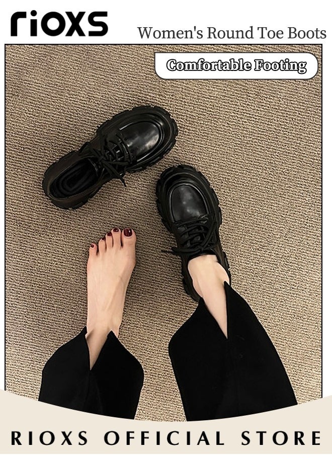 RIOXS Women's Leather Chunky Loafers, Classic Slip-on Lace-up Penny Shoes with Stable Outsole and Chunky High-heel, Crafted from Smooth Leather, Versatile Enough to Suit Various Occasions  - Image 4