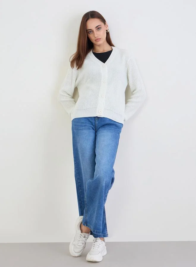 Styli Off White Knit Buttoned Cardigan