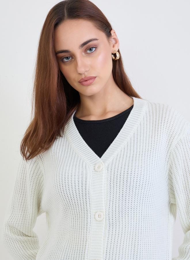 ستايلي كارديغان محاك بأزرار بلون أوف وايت - Image 4