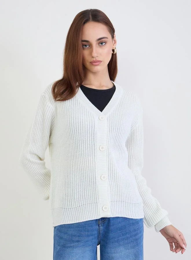 Off White Knit Buttoned Cardigan