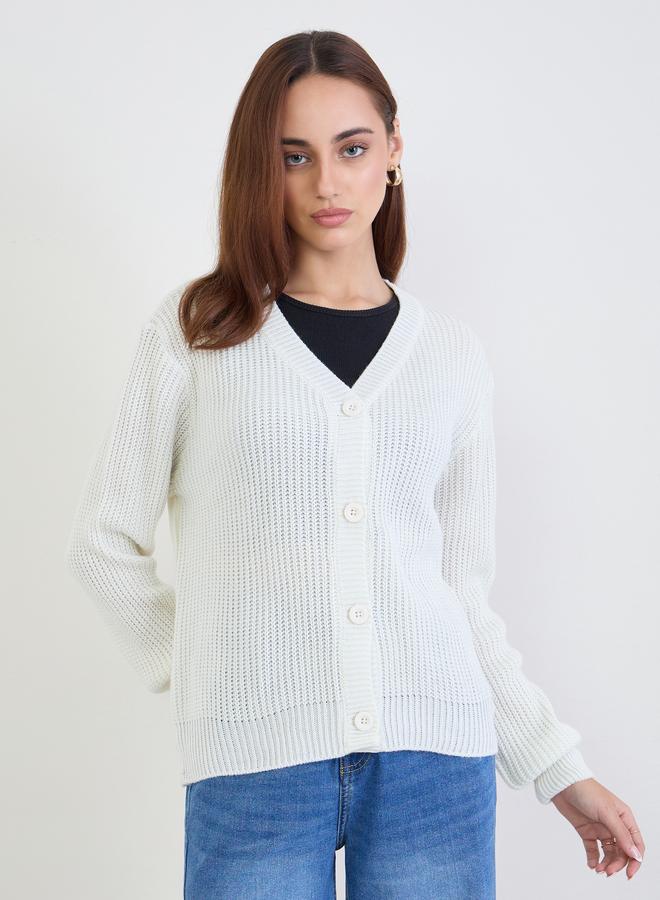Styli Off White Knit Buttoned Cardigan - Image 1
