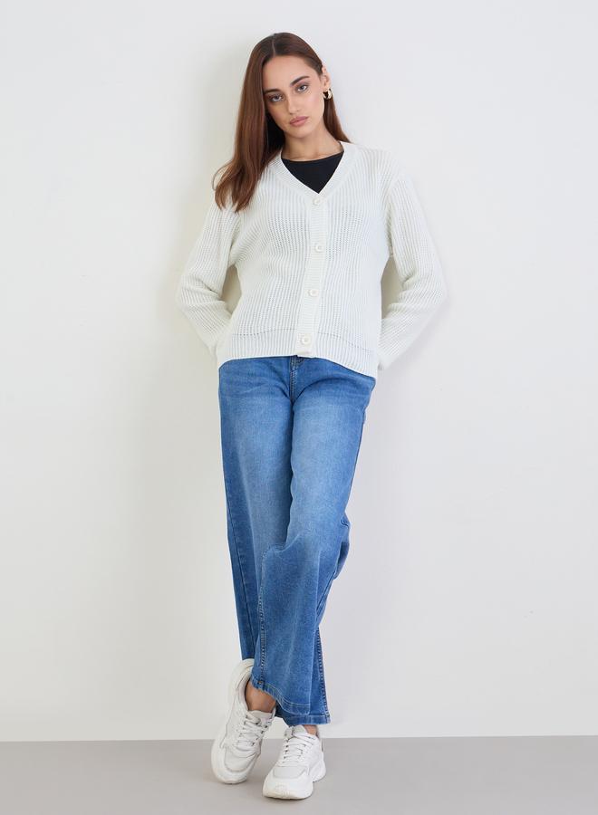 Styli Off White Knit Buttoned Cardigan - Image 2