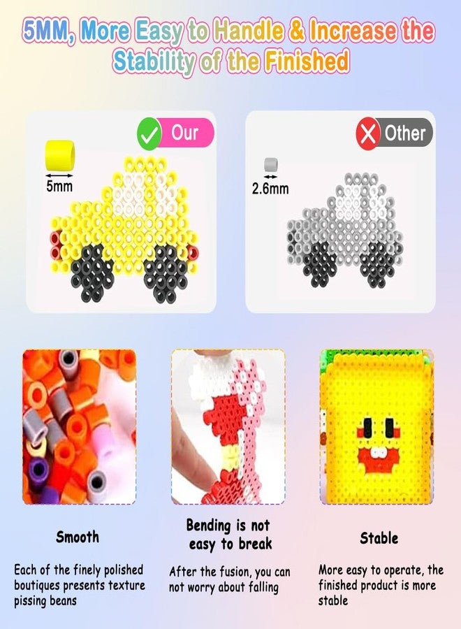 PATPAT® 4300pcs 5mm Fuse Beads Kit, DIY Craft Kits 24 Colors Iron-On Melty Perler Beads Set with Pegboards, Ironing Paper & Chain Accessories Art Decorations for Room Unique Handcrafted Gifts - Image 3