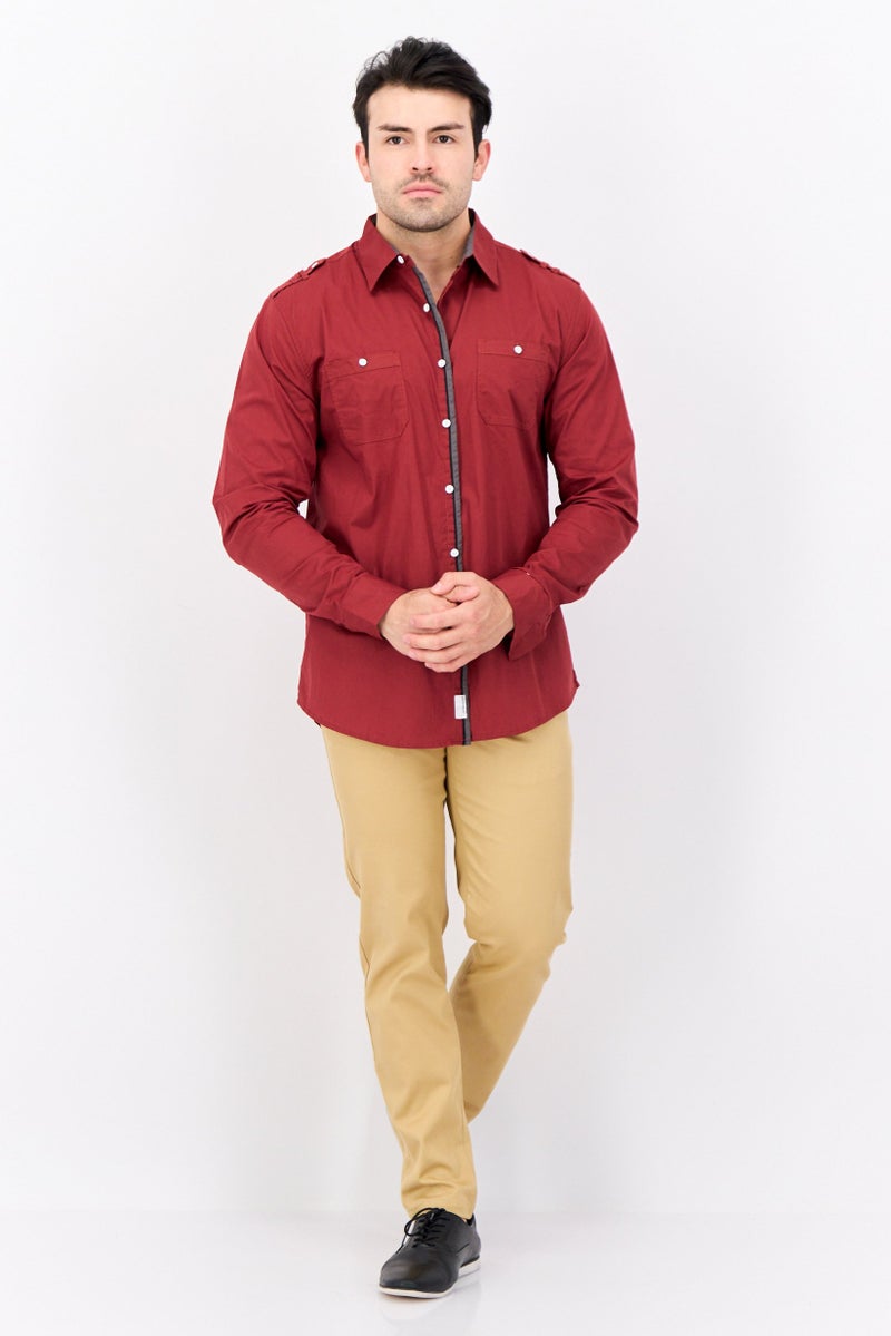 Paper Denim & Cloth Men Slim Fit Solid Long Sleeves Casual Shirt, Dark Brown  - Image 3