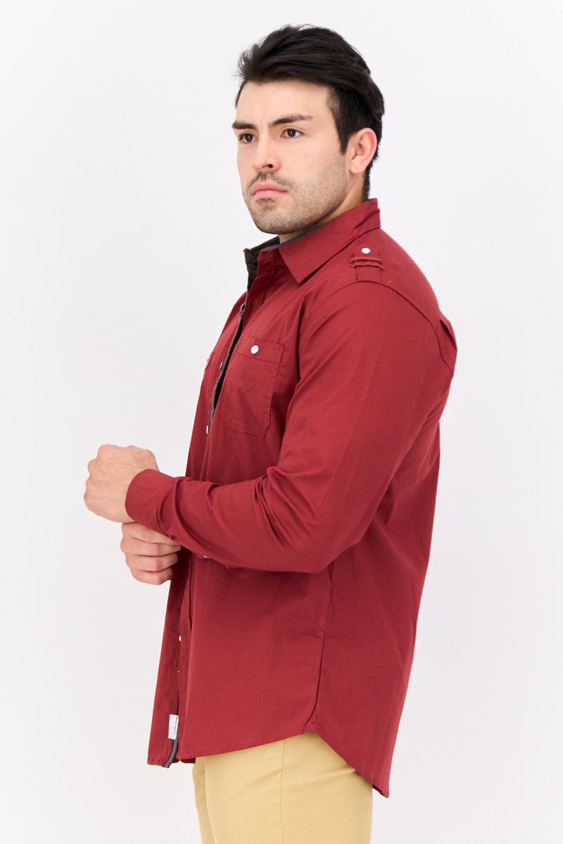 Paper Denim & Cloth Men Slim Fit Solid Long Sleeves Casual Shirt, Dark Brown  - Image 4