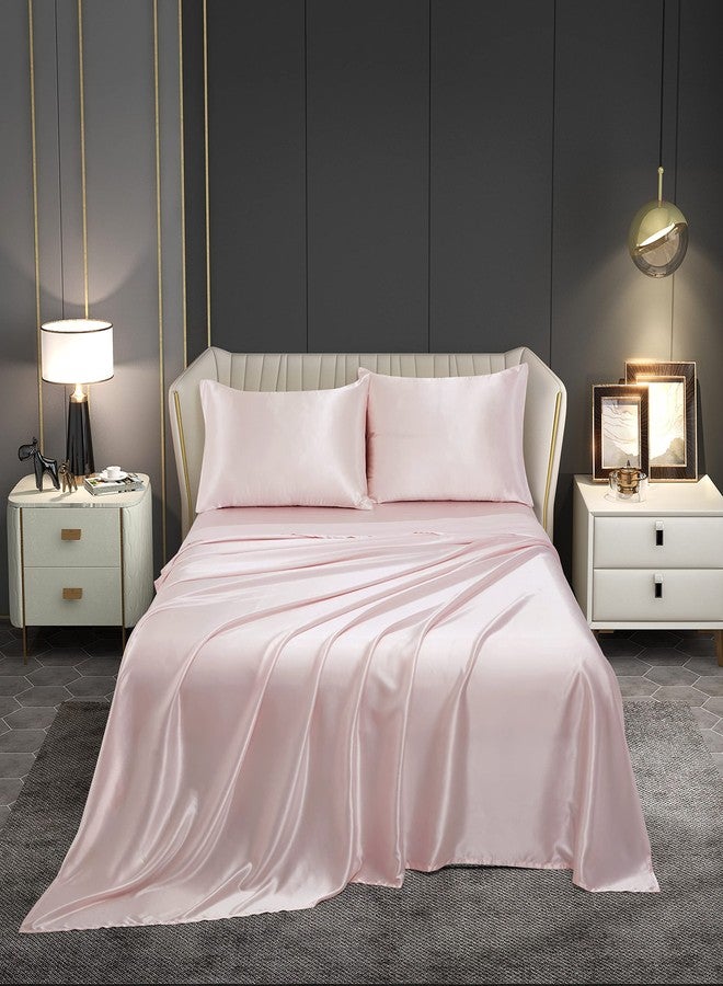 Counfeisly 3 Pieces Satin Sheets Set, Twin Size Luxury Silky Soft Satin Bed Sheets with 1 Deep Pocket Fitted Sheet, 1 Flat Sheet, 1 Pillowcase, Blush Pink - Image 1