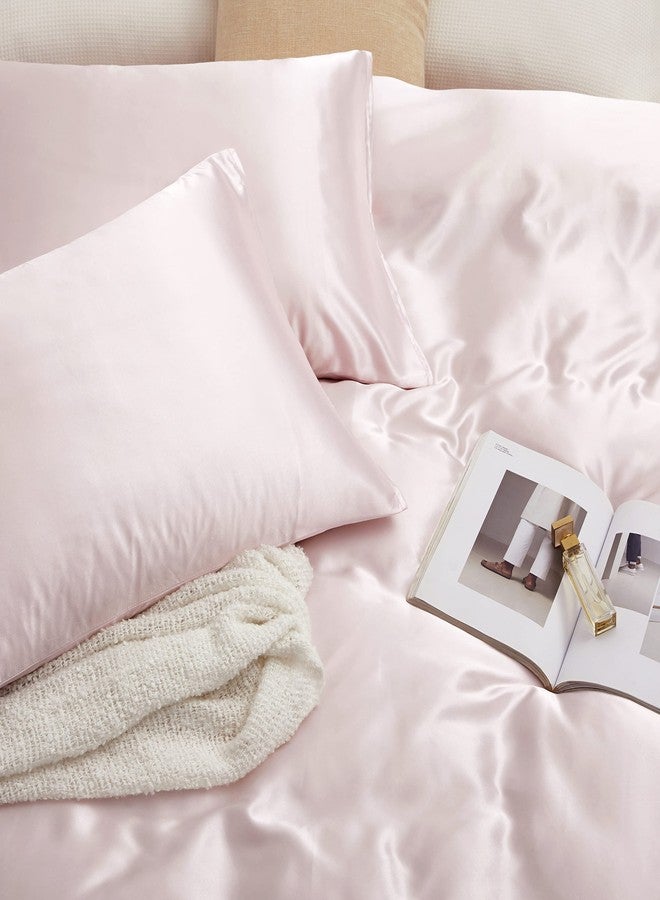 Counfeisly 3 Pieces Satin Sheets Set, Twin Size Luxury Silky Soft Satin Bed Sheets with 1 Deep Pocket Fitted Sheet, 1 Flat Sheet, 1 Pillowcase, Blush Pink - Image 2